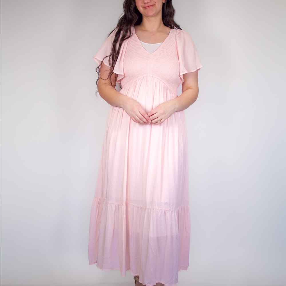 Flutter Sleeve Midi V-Neck Smocked Easter Dress